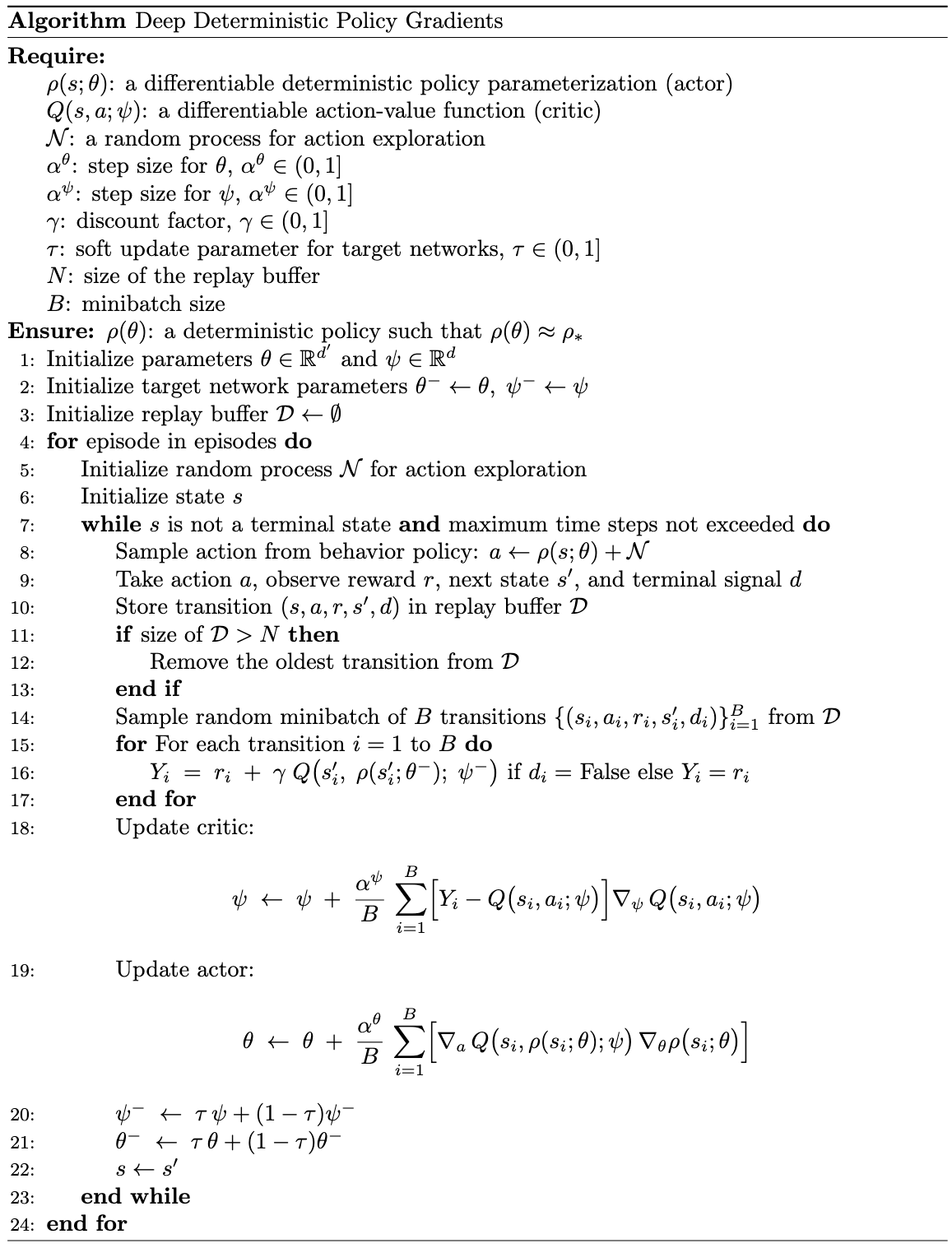 deep deterministic policy gradients pseudocode