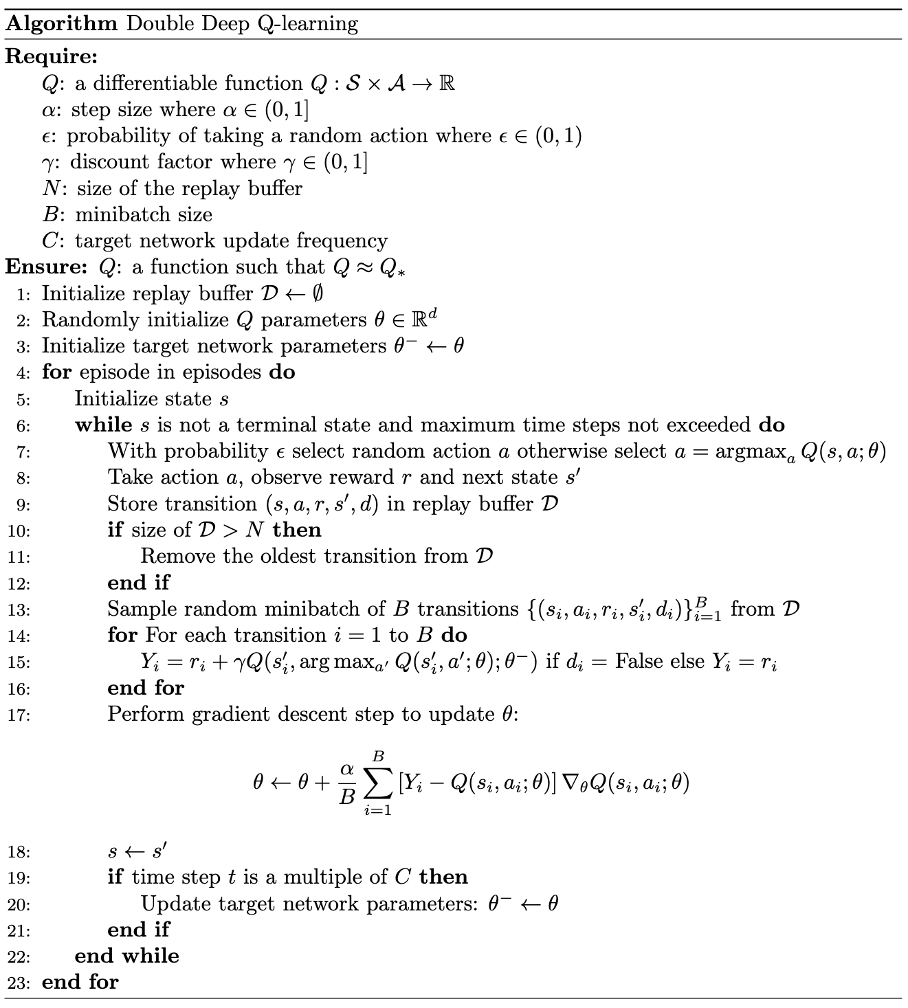 double q-learning pseudocode