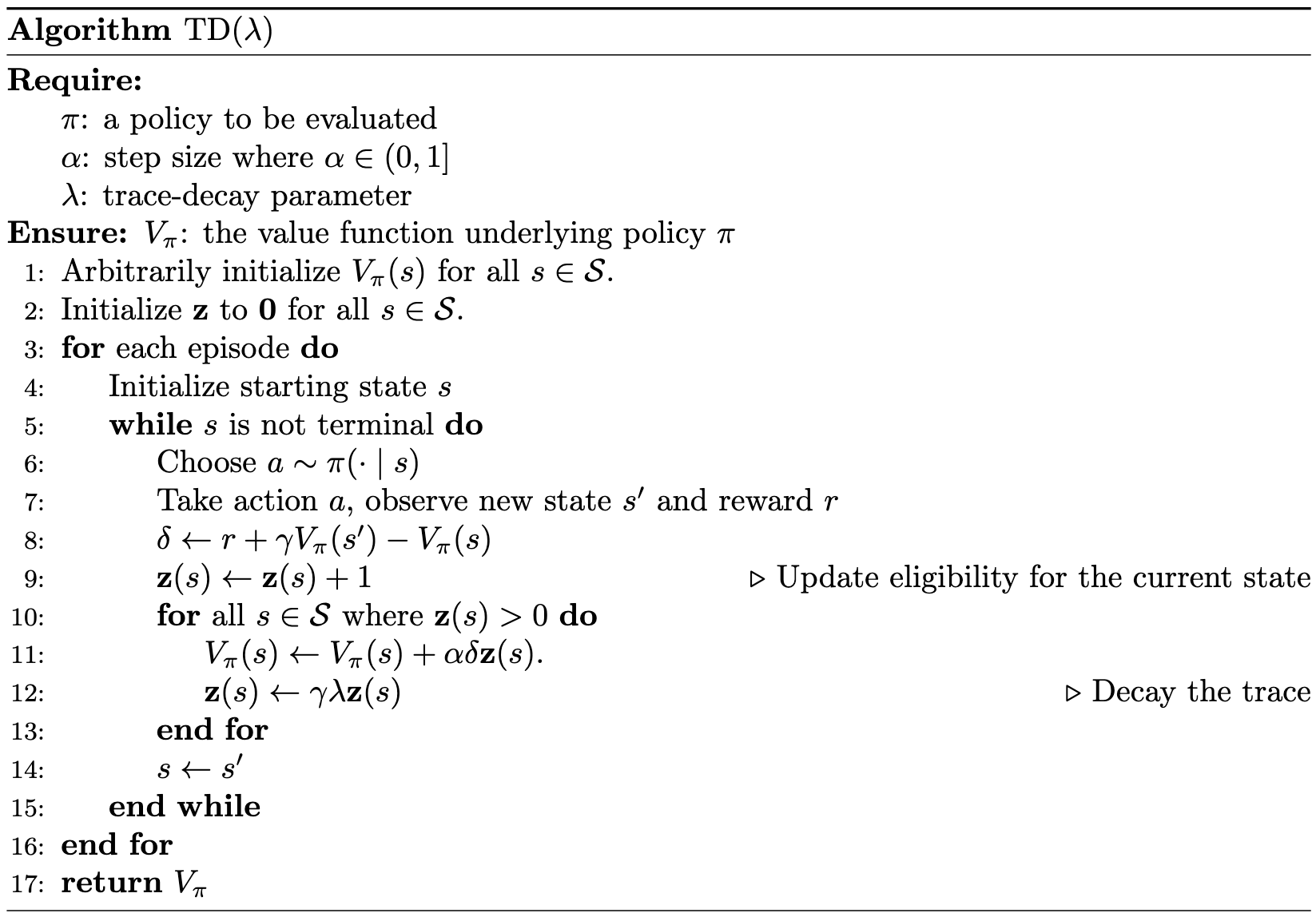 td lambda pseudocode