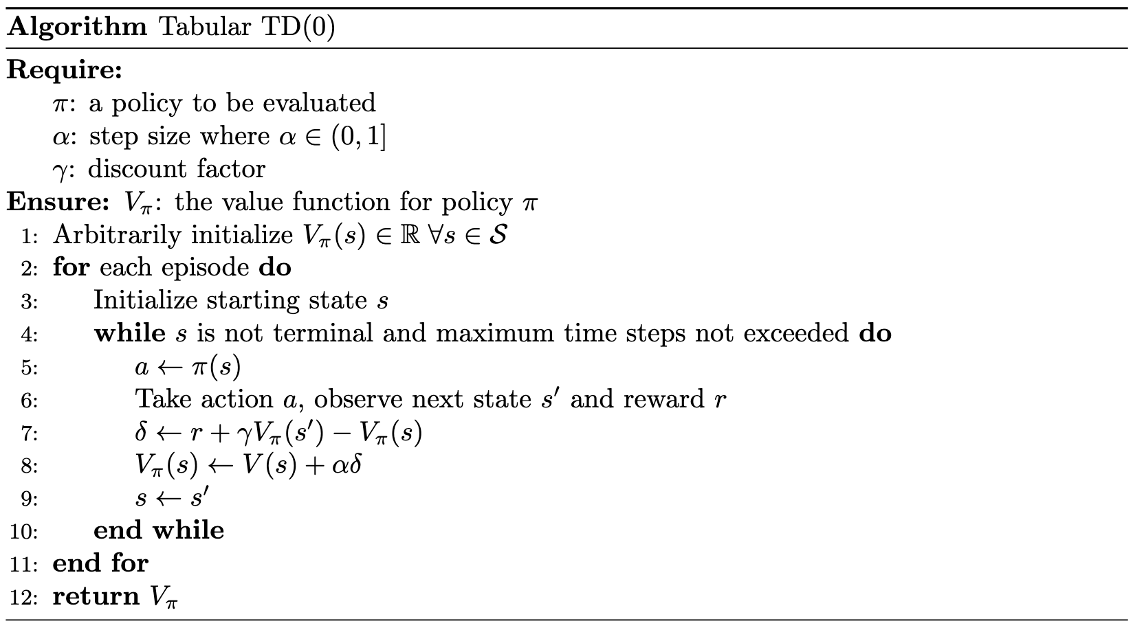 temporal difference learning pseudocode