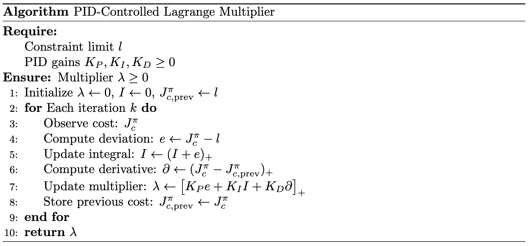 PID-Controlled Lagrange Multiplier pseudocode
