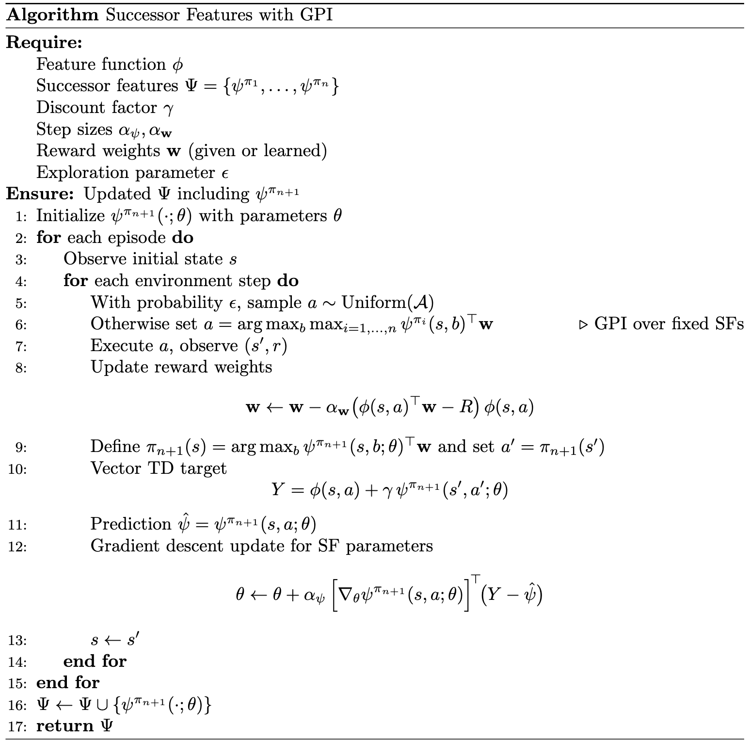 successor features with GPI pseudocode CMDP